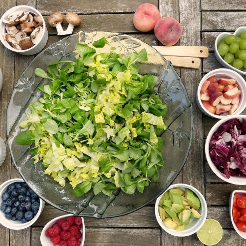 salad, fruits, berries